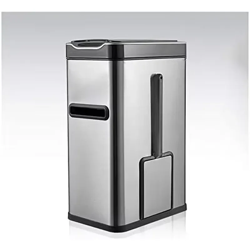 Automatic Sensor Stainless Steel Trash Can with Toilet Brush and Paper Holder 3 in 1 Smart Bin for Kitchen Bathroom