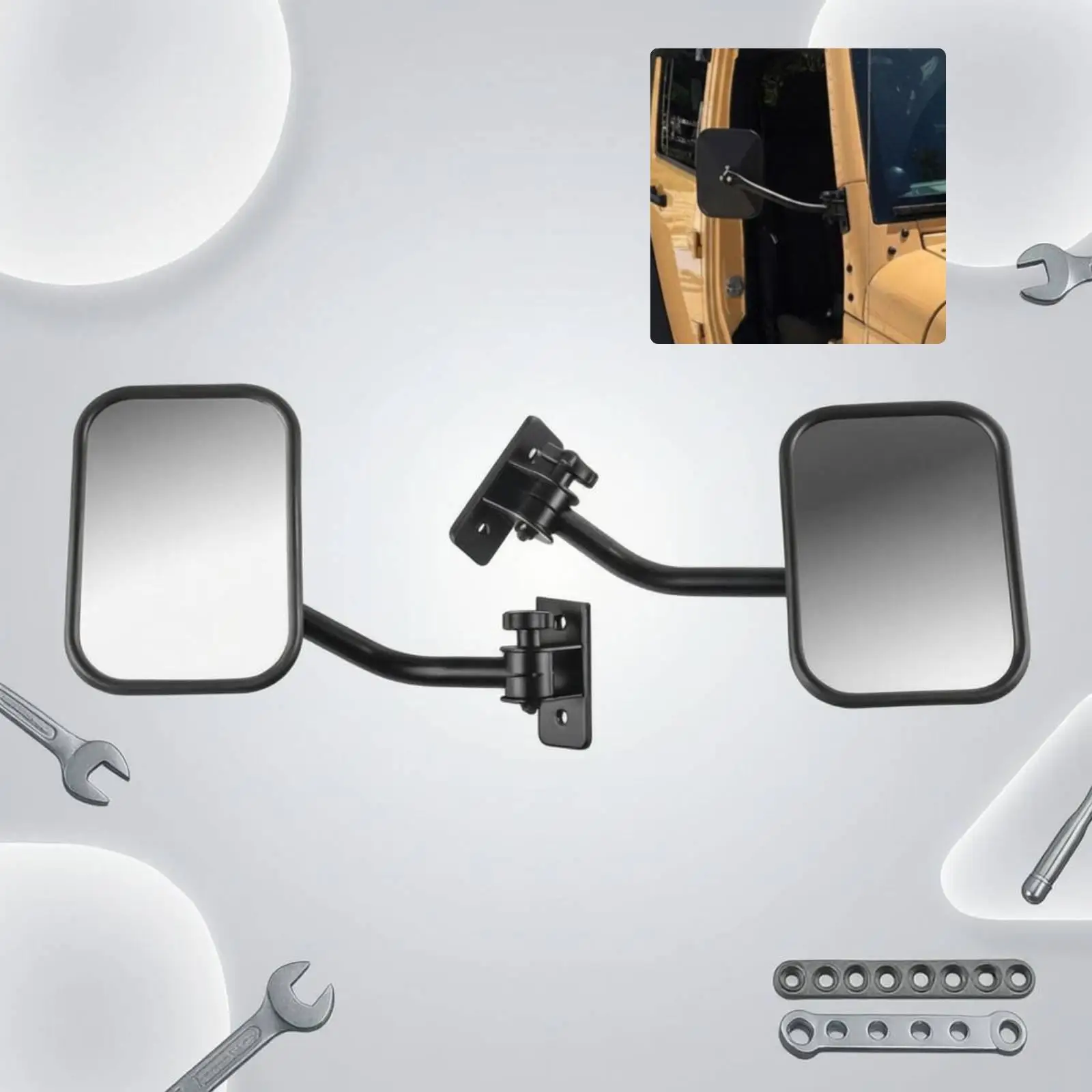 Door Mounted Off Road Vehicle Rearview Mirror for SUV with Adjustable Arm and Wide Glass View