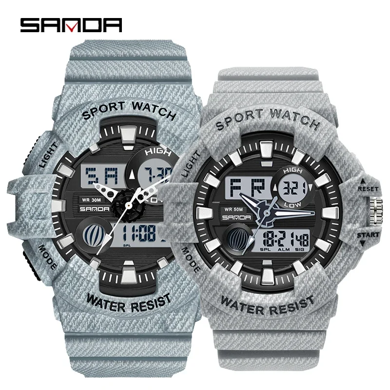 Sanda 2023 nova moda casal relógios esportivos temporizador hd led display duplo relógio despertador masculino relógio feminino à prova dwaterproof água reloj