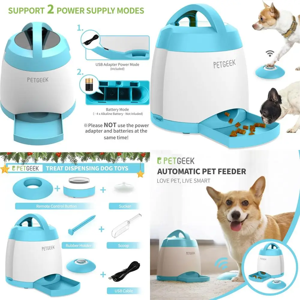 

Автоматическая кормушка для собак с дистанционным управлением, двойным питанием и игрушками-головоломками для игр в помещении и на улице (синий)