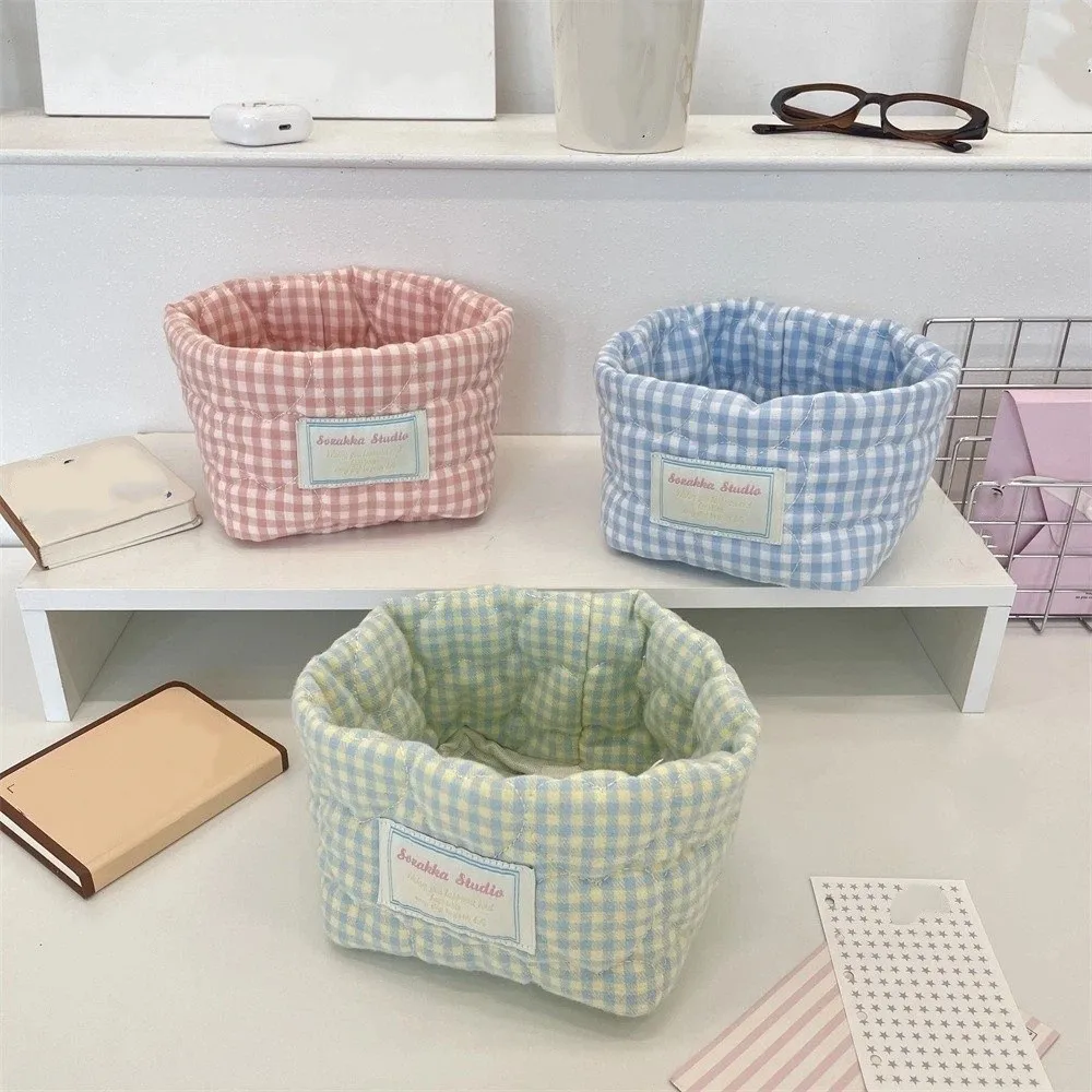 Cesta de Almacenamiento de Tela a Cuadros y Rayas, Contenedores Decorativos Apilables para el Hogar, Cesta de Almacenamiento Lavable para Artículos Diversos, Decoración del Hogar