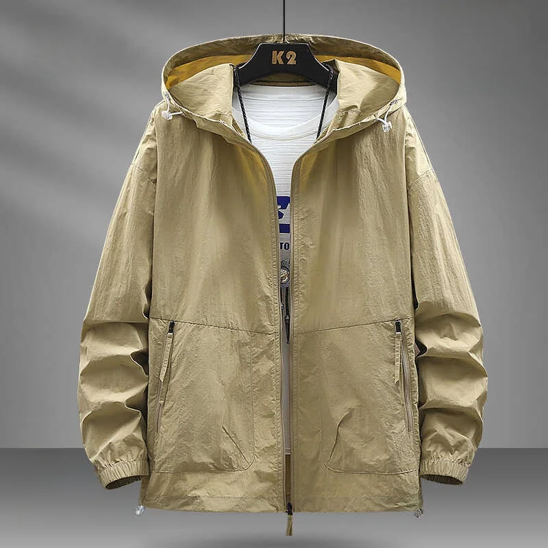 

Men's plus Size UV Protection Clothing Ice Silk Lightweight Summer Outerwear Anti-Uv Jaet Stand Fit Long Sve Hoodie