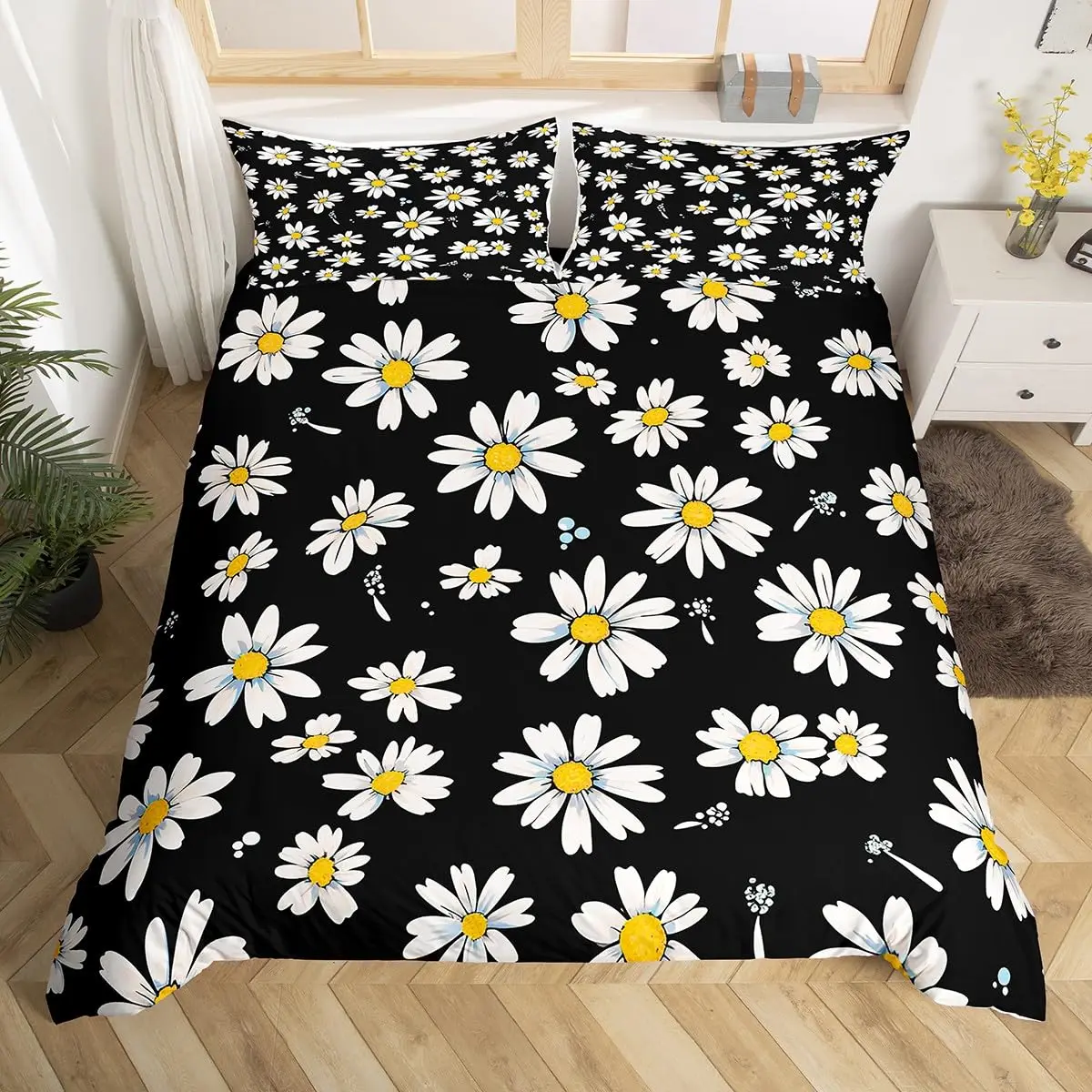 Daisy Floral Duvet Cover Natural Theme Garden Flower Bedding Set For Girls Woman Dorm Room Decor Plant Botanical Comforter Cover