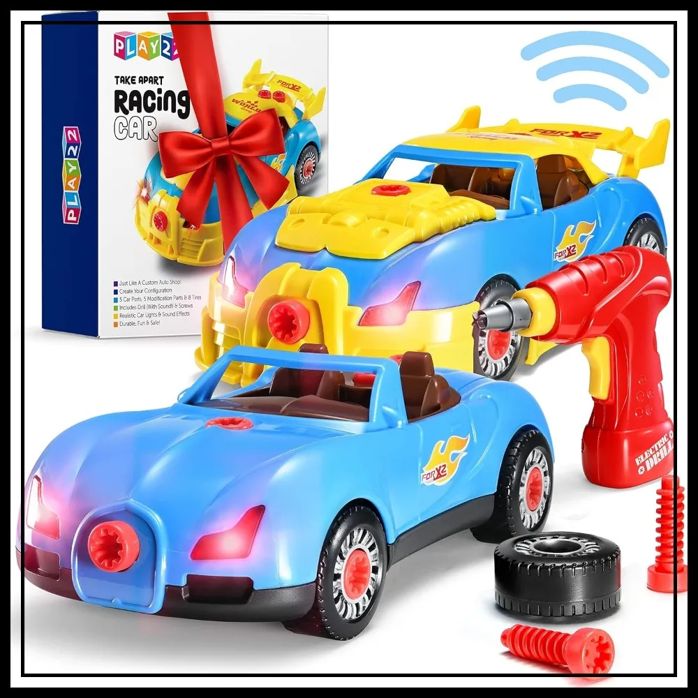 

30 Pcs Take Apart Racing Car Set - Build Your Own with Drill, Engine Sounds & Lights - STEM Building Toy for Ages 3+