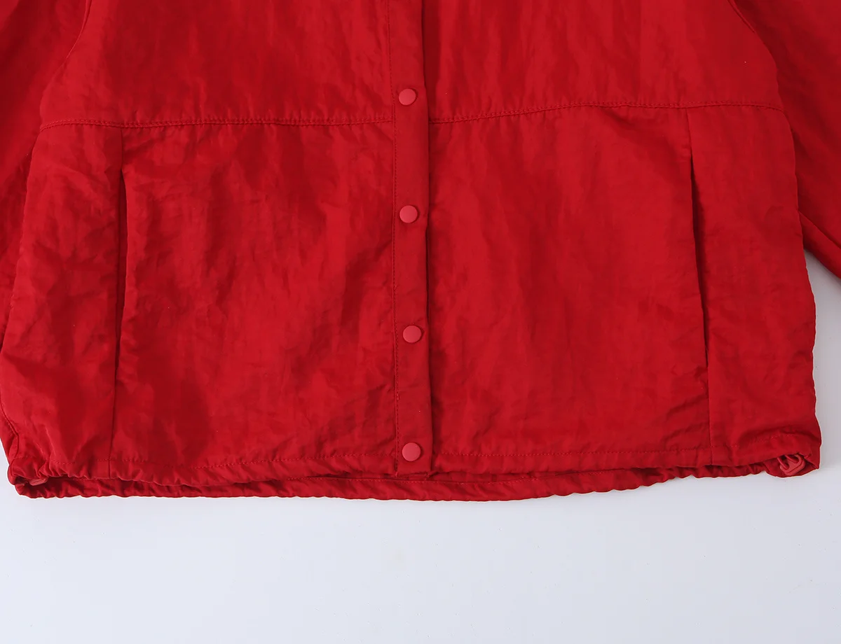 TFMLN Damen Rote Rollkragen-Reißverschlussjacken Herbst Street Casual Langarm Lose Oberbekleidung Mode Bomberjacken Oberteile Damen – Detail 8