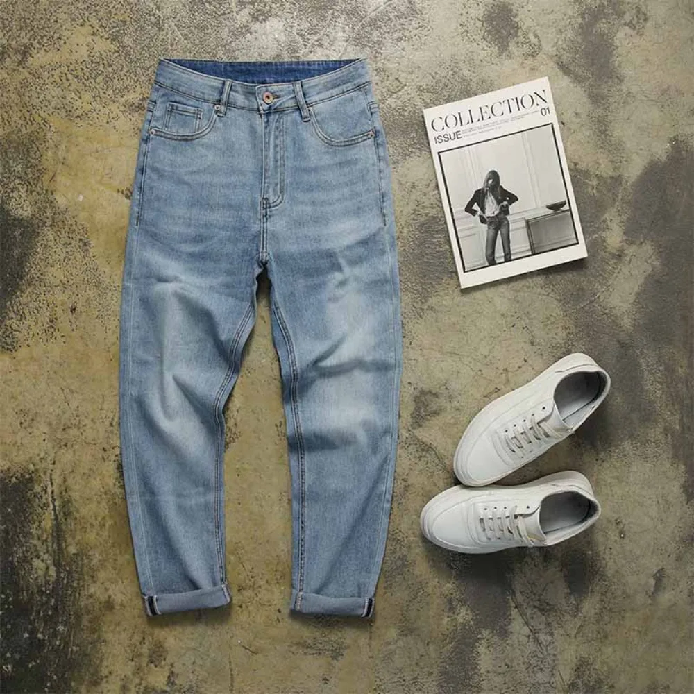 

Micro-stretch body retro jeans men's spring and summer Korean casual trousers