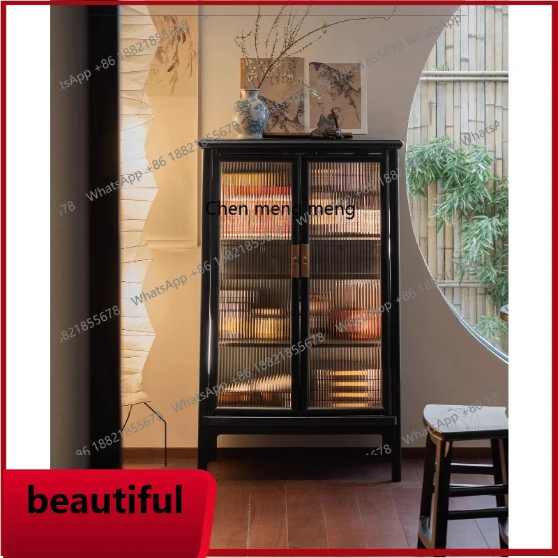 

X Solid wood storage sideboard with glass door display balcony tea room standing cabinet