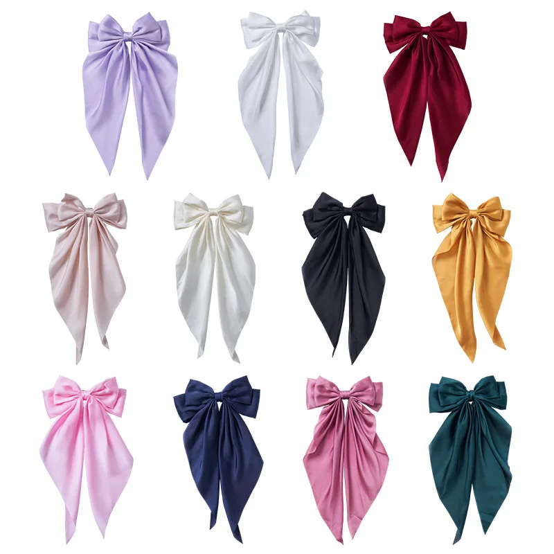 

Trendy Korean Summer Headwear 11 Solid Color Satin Ribbon Big Bows Hairpin hairbows for girls