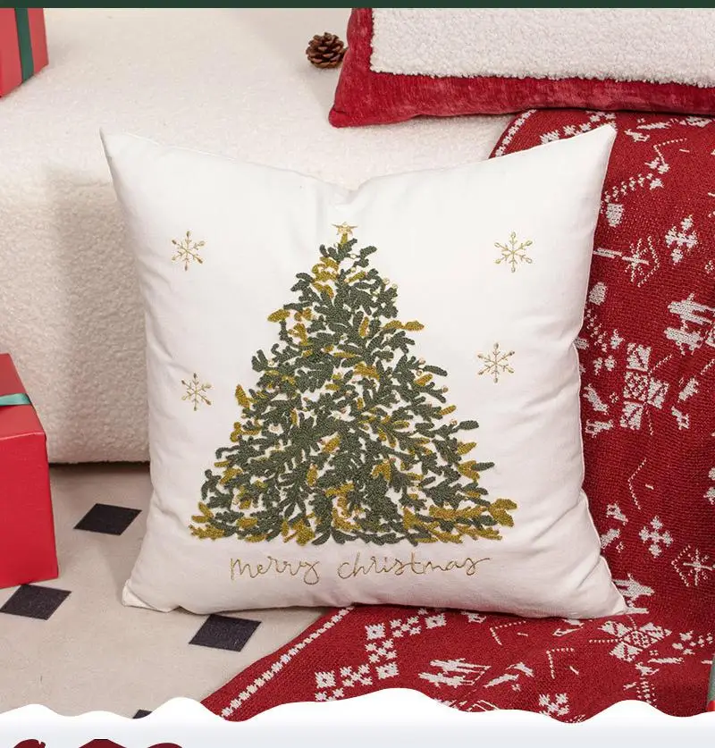 Weihnachtliche Stickerei-Kissenbezüge, Dekorative Kissenhüllen für Wohnzimmer-Sofa, Schlafzimmer-Kopfteil und Weihnachtsdekoration – Detail 9