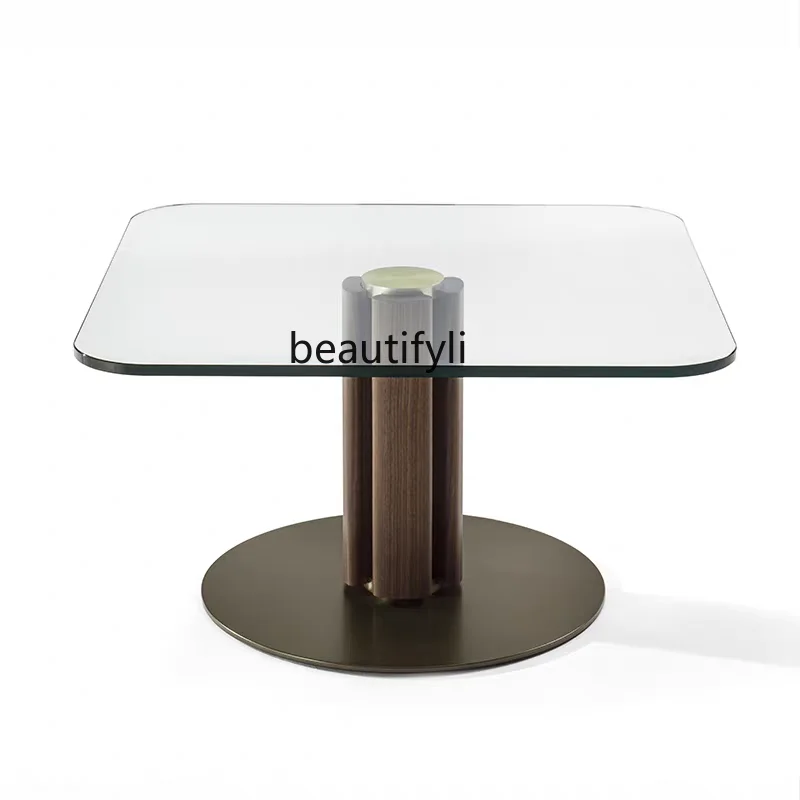 

Italian Minimalist Furniture Modern Creative Art Solid Wood Glass Living Room Square Coffee Table
