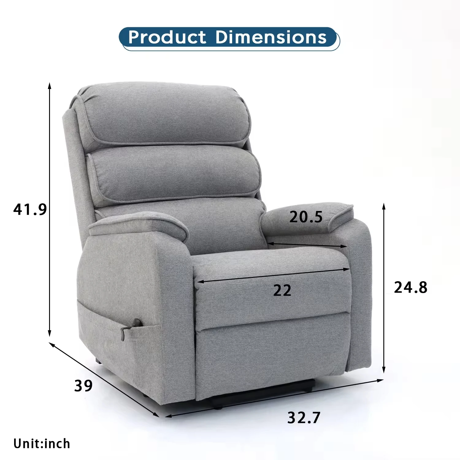 كرسي كرسي رفع طبي كهربائي بمحرك مزدوج، أريكة مريحة بمقعد واحد للمرضى المسنين، شقق من القماش #4