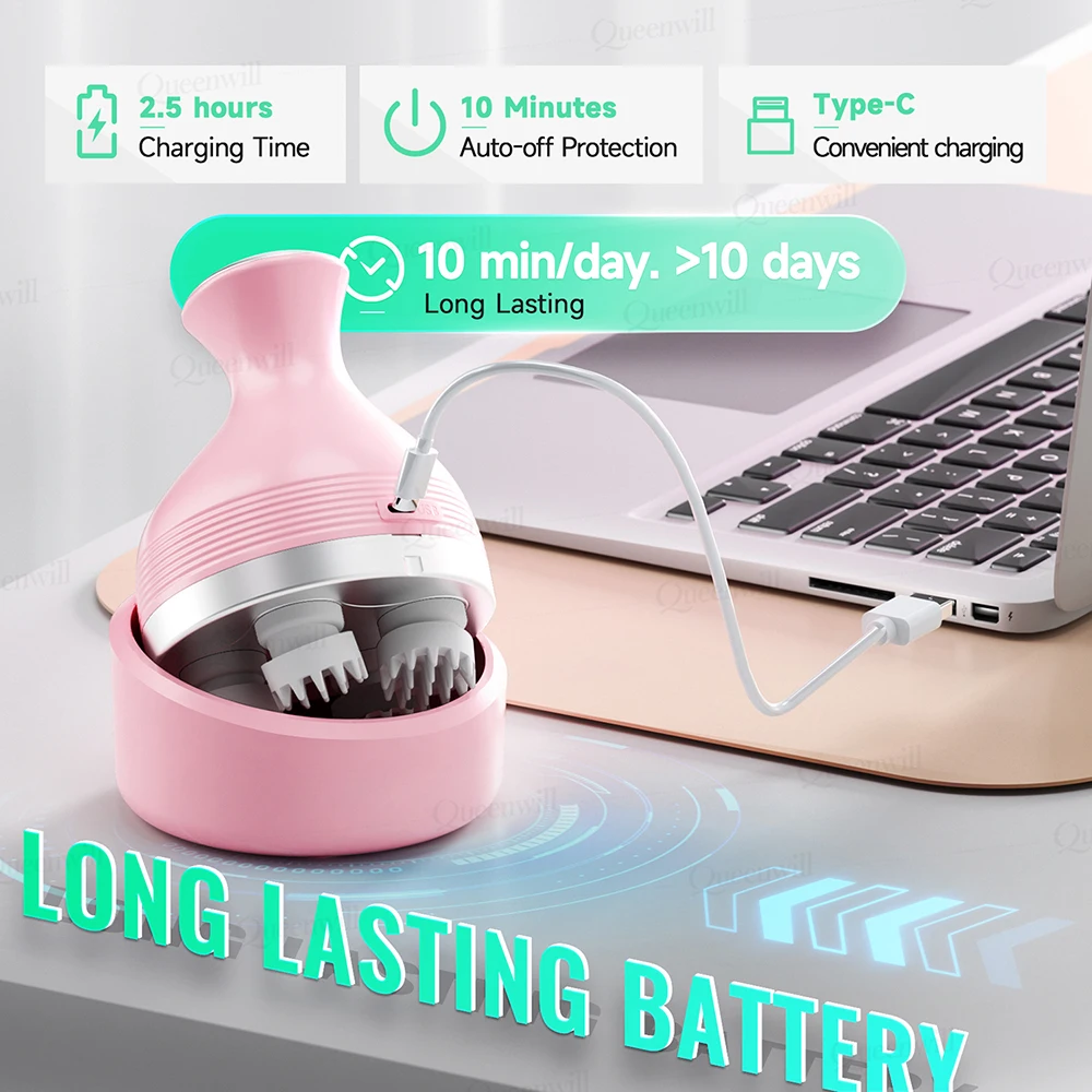 電動頭皮マッサージャー 充電式ヘッドマッサージデバイス ハンドヘルドヘッドスクラッチャー 髪の成長ストレスリラックスに最適、理想的なギフト