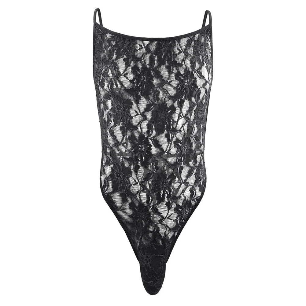 

Mens Leotard Bodysuit Sexy Transparent Breathable Lace Backless Bodysuit Convex Pouch Slim Underwear Lingerie Nightclub
