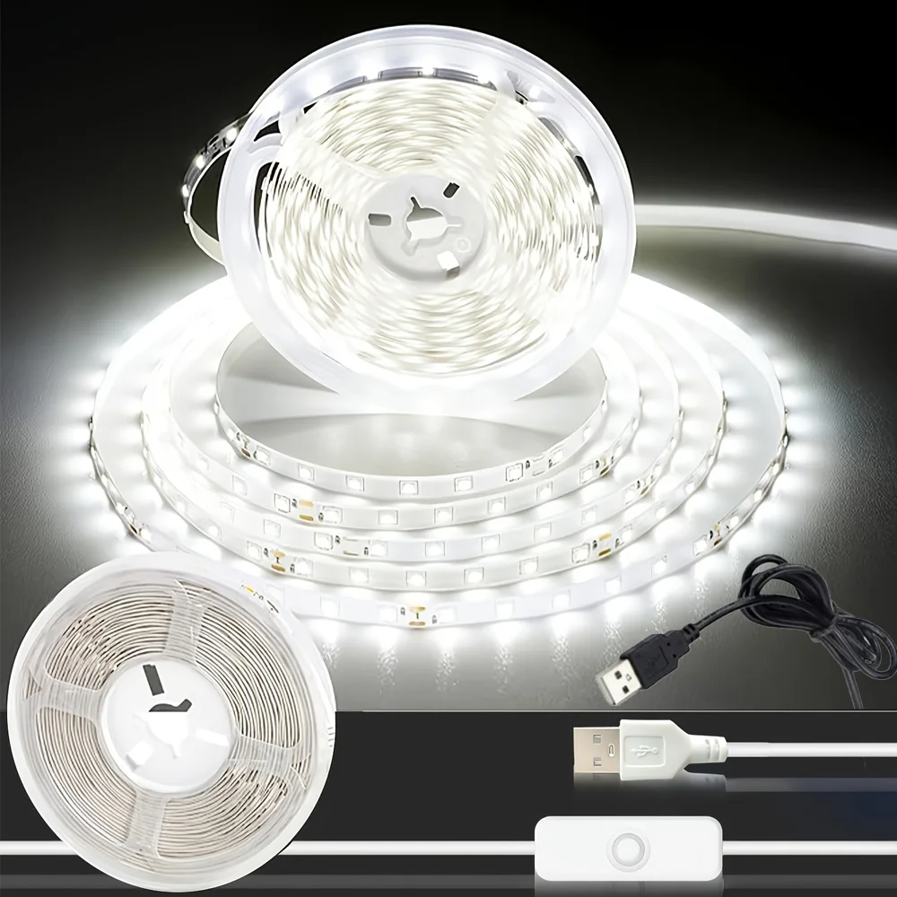 Tira de luces LED de 1-5m y 5V, cinta de retroiluminación de TV USB 2835 SMD, blanco cálido/frío, 60LEDs/m para decoración de armario de cocina y dormitorio
