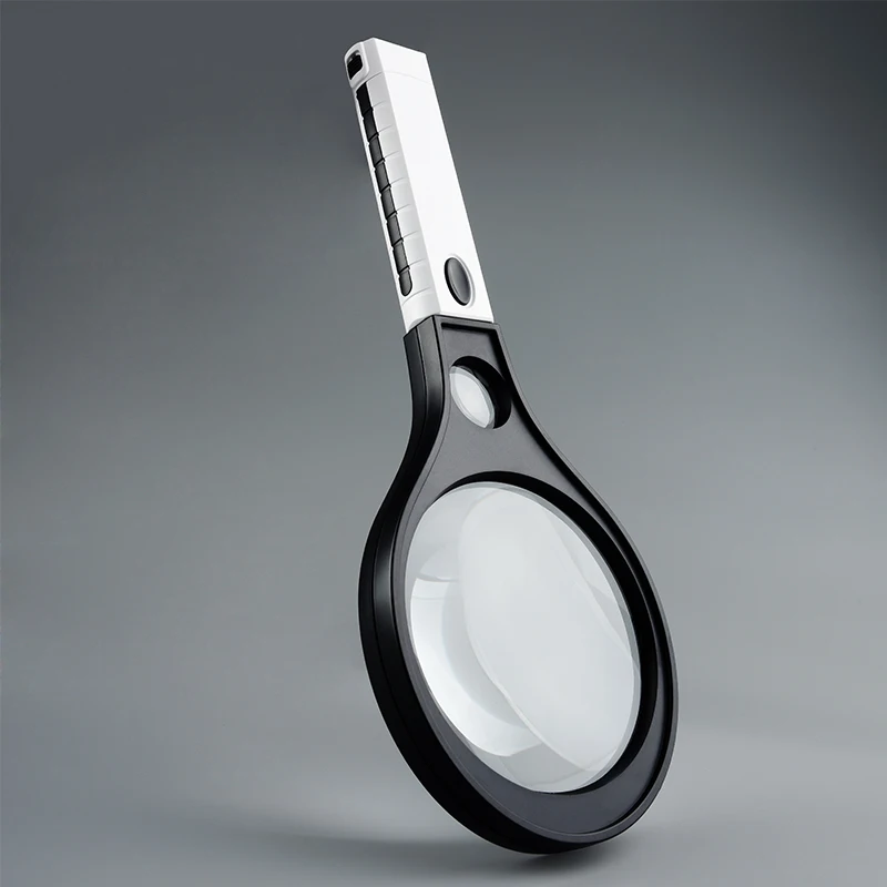 Rakieta ręczna z białym światłem LED i fioletowym światłem, duża lustrzana powierzchnia i 4-krotnie powiększające szkło do czytania