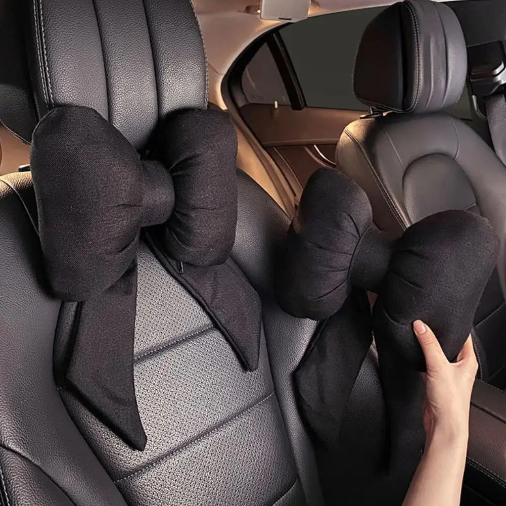 Bowknot Car Headrest Pillow Lovely Auto Seat Head Support Neck Protector Cushion Plush Automobiles Lumbar Rest Car Kits