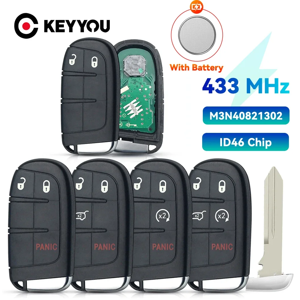 KEYYOU 5 Buttons Smart Remote Key M3N40821302 Fob 433MHz For Jeep Grand Cherokee 2013-2018 Chrysler 300C Dodge Journey Challenge