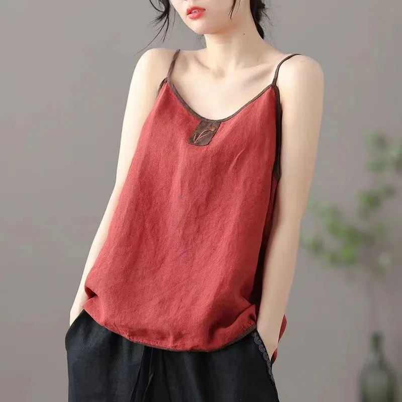 Single/Two-Piece Package 2025 Summer Cotton And Linen embroidered Waistcoat Versatile Blouse Women Wear Sleeveless Bottom Small