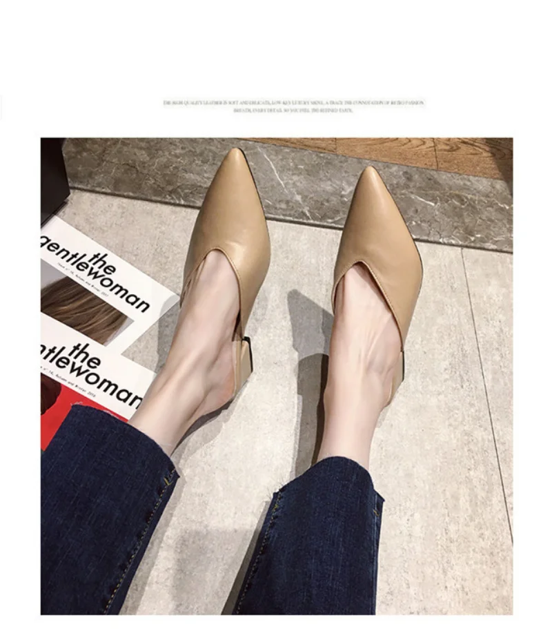 Women\'s High Heels Comfortable Soft Leather Shoes Office Low Heel Pointed Toe Mules Shoes Mary Jane Shoes Wedges Shoes for Women