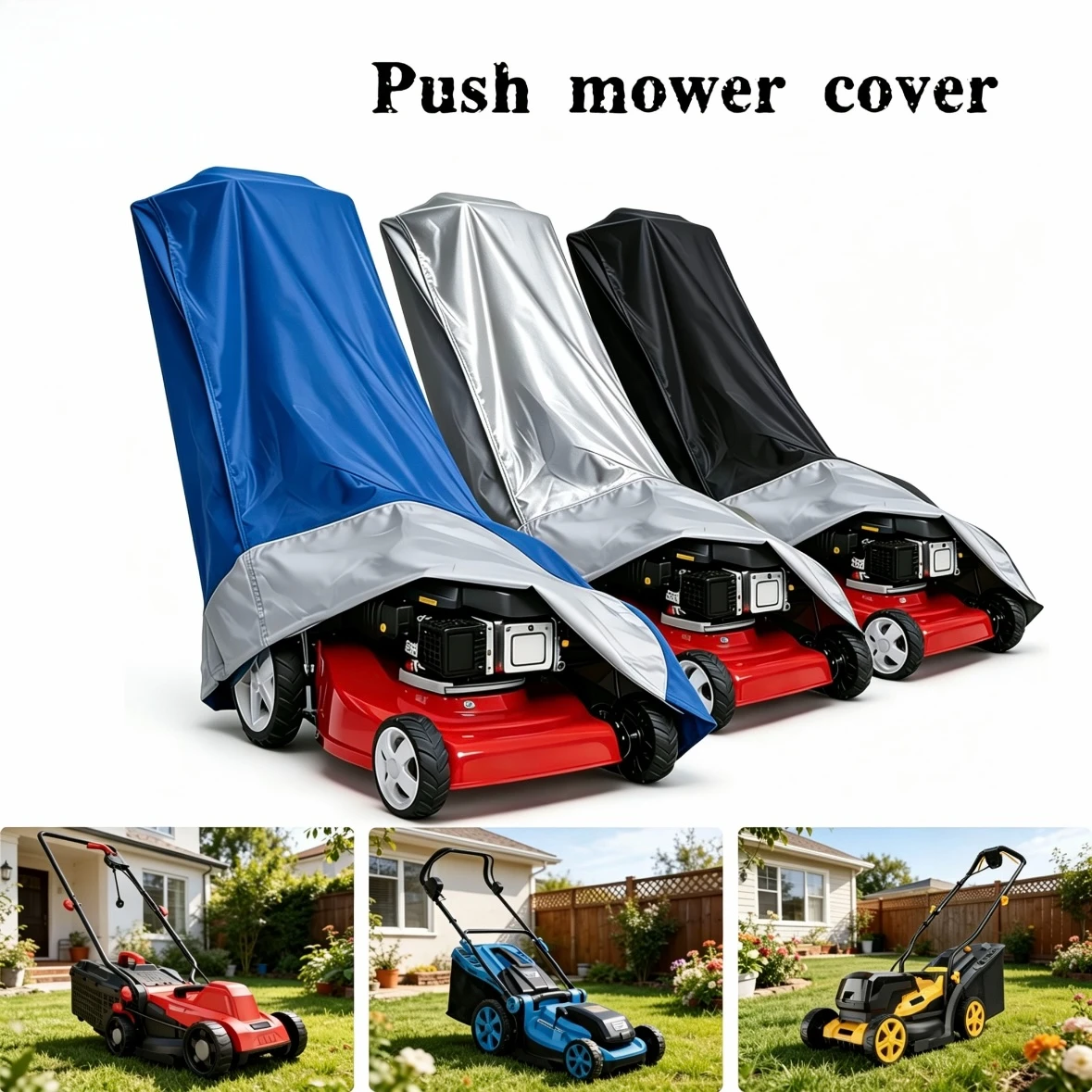 Lawn Mower Cover For Outdoor Storage, 240D Oxford Fabric, Bottom Drawstring Closure, Multiple Colors Available, Fits Most Push L