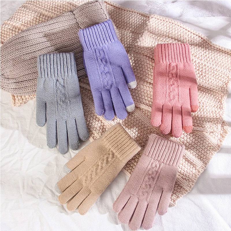 

Gloves Winter Knitted Wool Touch Screen Hair Thickened Warm Driving Student Games Men's and Women's General Gloves New 1 Pairs