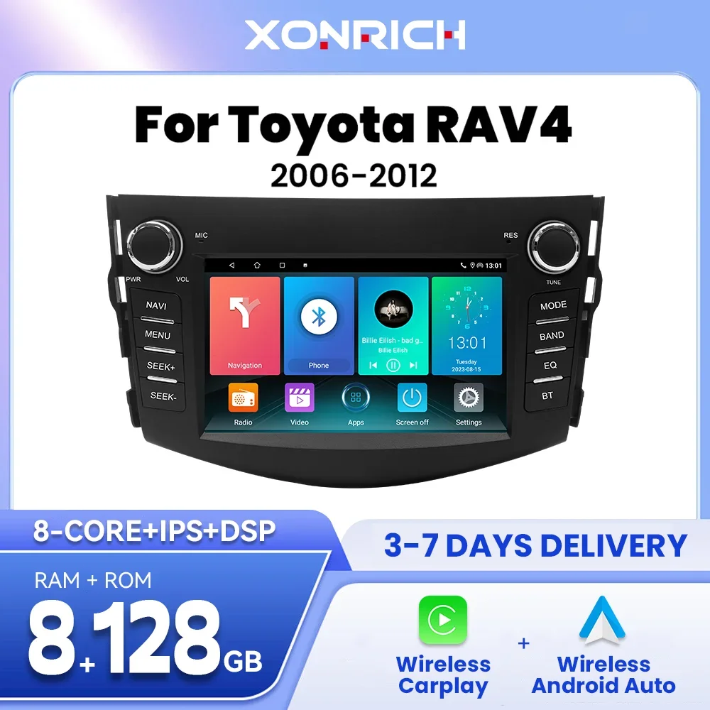Lecteur d'autoradio sans fil Carplay 8GB 128GB Android 14 pour RAV4 2006 2007 2008 2009 2010 2011