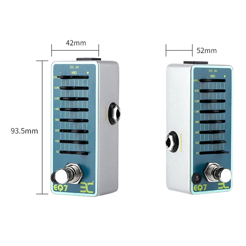 ENO EQ7 E-Gitarren-Effektpedal, Siebenband-Ausgleich, Mini-Metallgehäuse, sieben symmetrisch, einstellbarer Bereich, 5 kHz bis 63 Hz