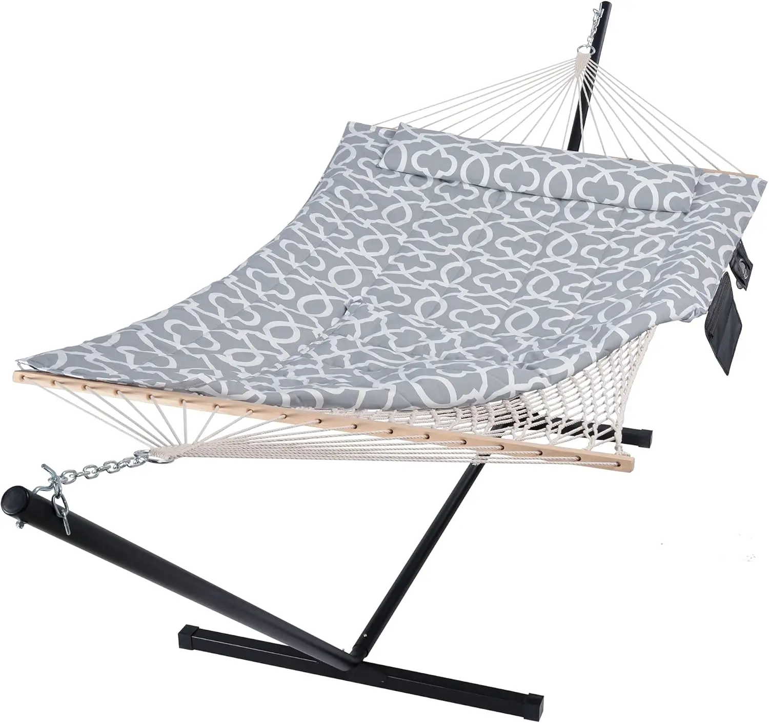 

Outdoor Double Hammock with Stand, Two Person Cotton Rope Hammock with Polyester Pad, Circle Pattern