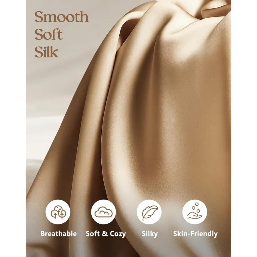 Seiden-Kissenbezug, 2er-Pack, Queen-Size-Größe 20 x 30 für Haare und Hautpflege, glatte, weiche, atmungsaktive, kühlende Kissenbezüge mit verstecktem Reißverschluss