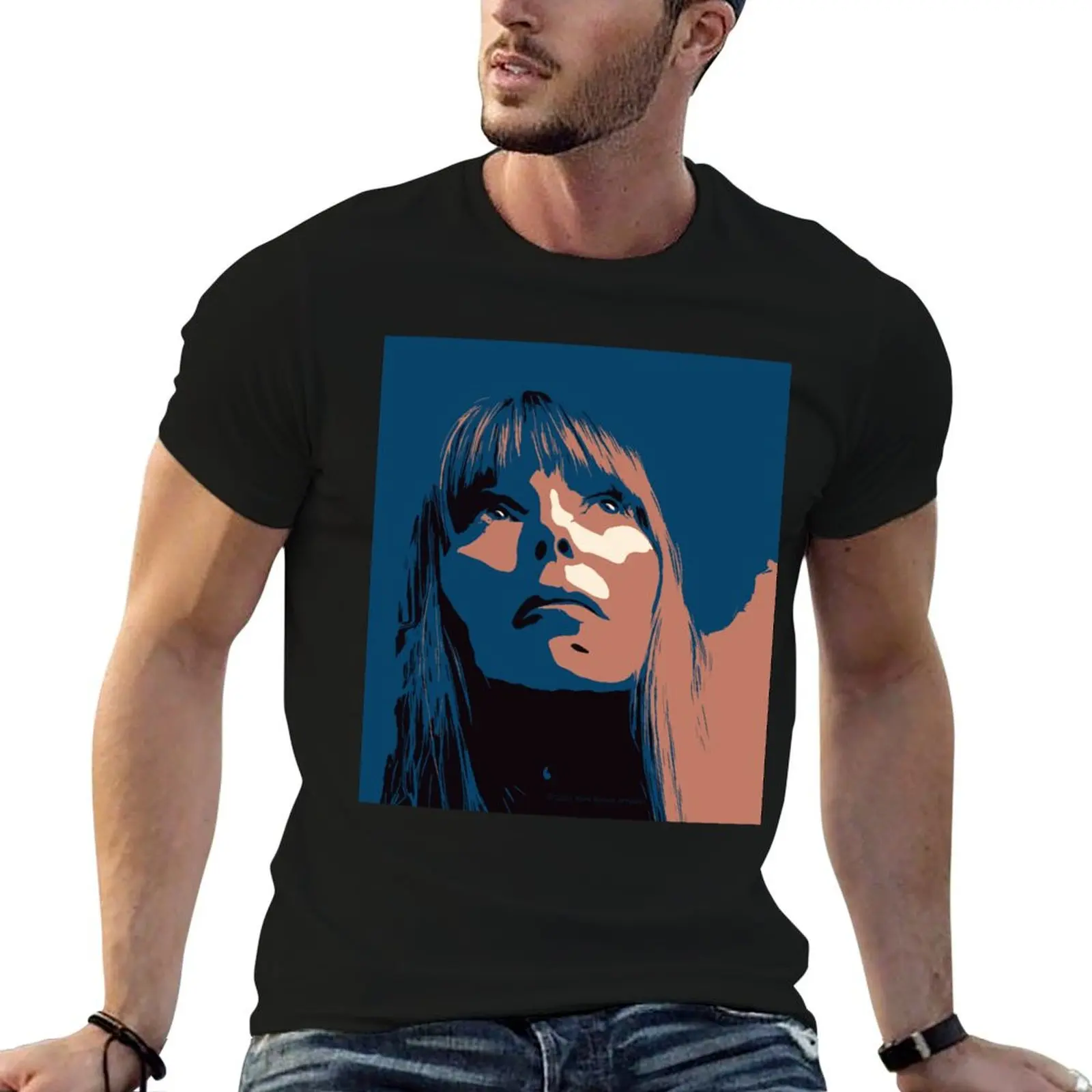 جوني ميتشل صورة تي شيرت تي شيرت للرجل سليم صالح تي شيرت مخصص طباعة القطن تي شيرت رجل تي شيرت #4