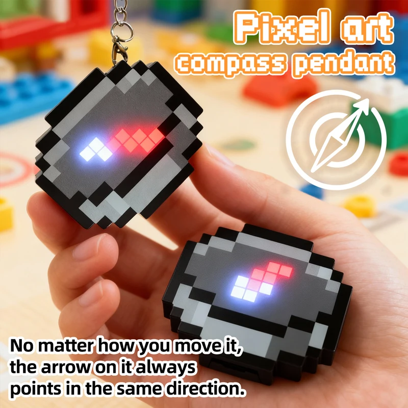 Chaveiro de bússola de pixel recarregável, design periférico, brinquedo, berloque, bússola móvel, pingente, brinquedos de uso em mundo real