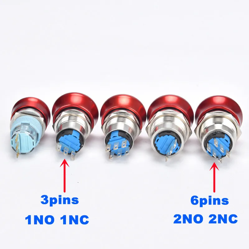 Metal Emergency Stop Button Switch 16/19/22mm mushroom head emergency STOP knob self-locking switch 1NO 1NC/2NO 2NC close button