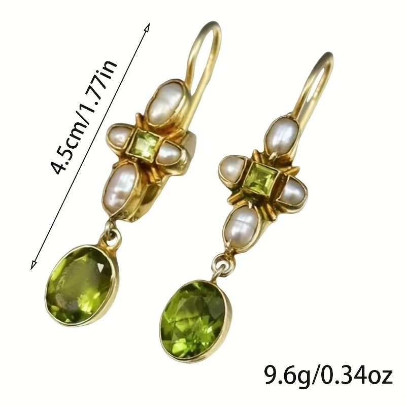 Elegant Vintage Inlaid Green Synthetic Zirconia Imitation Pearls Dangle Earrings for Women\'s Fashion Banquet Jewelry Accessories