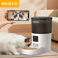 ROJECO 3L Automatic Dog Feeder With Camera Smart Pet Food Dispenser For Dogs WIFI Remote Food Feeding with Stainless Steel Bowl