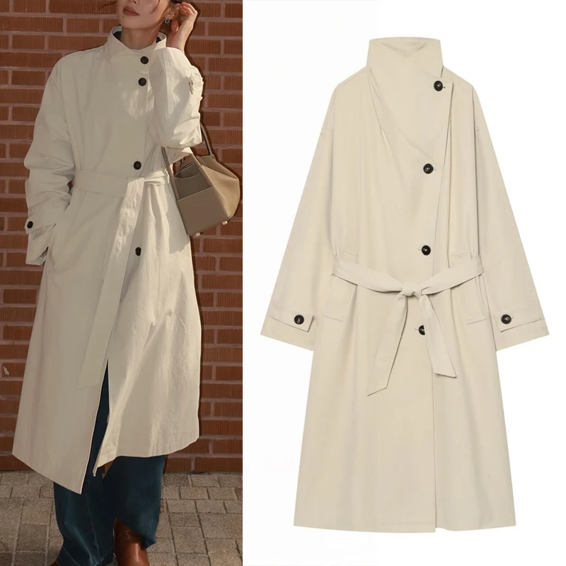 Women's Long Trench Coat  2026 New Long Sleeve Windproof and Waterproof Belted Jacket for Women Chic Female Outerwear