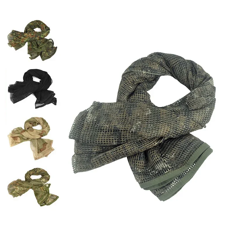 Camouflage Tactical Mesh Breathbale Scarf Sniper Face Veil Scarves Airsoft Hunting Hiking Camo Cycling Neckerchief