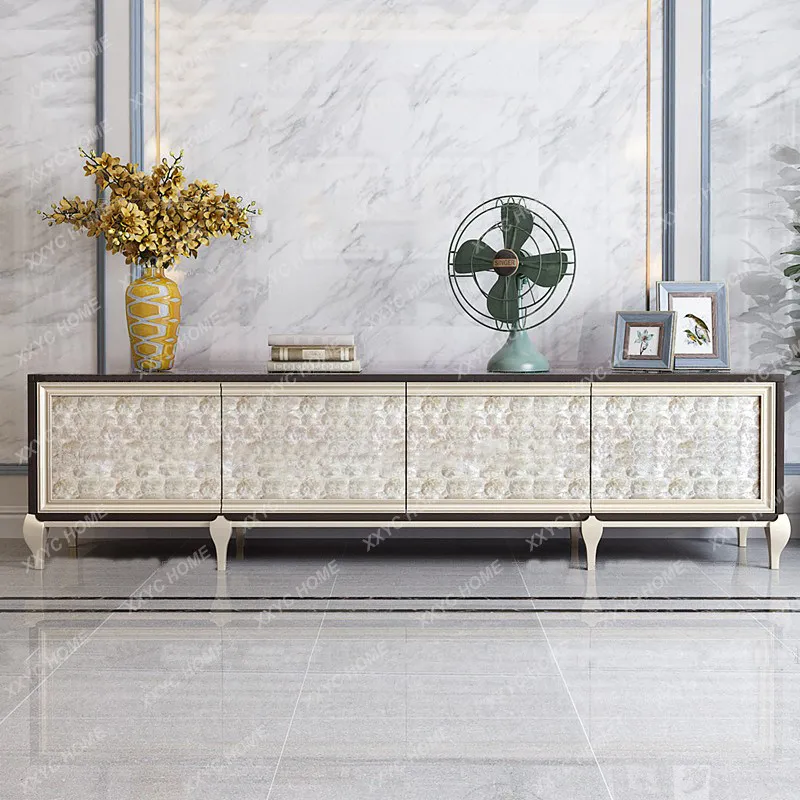 

solid wood TV cabinet, post-modern simple light luxury shell TV cabinet, living room champagne classic locker