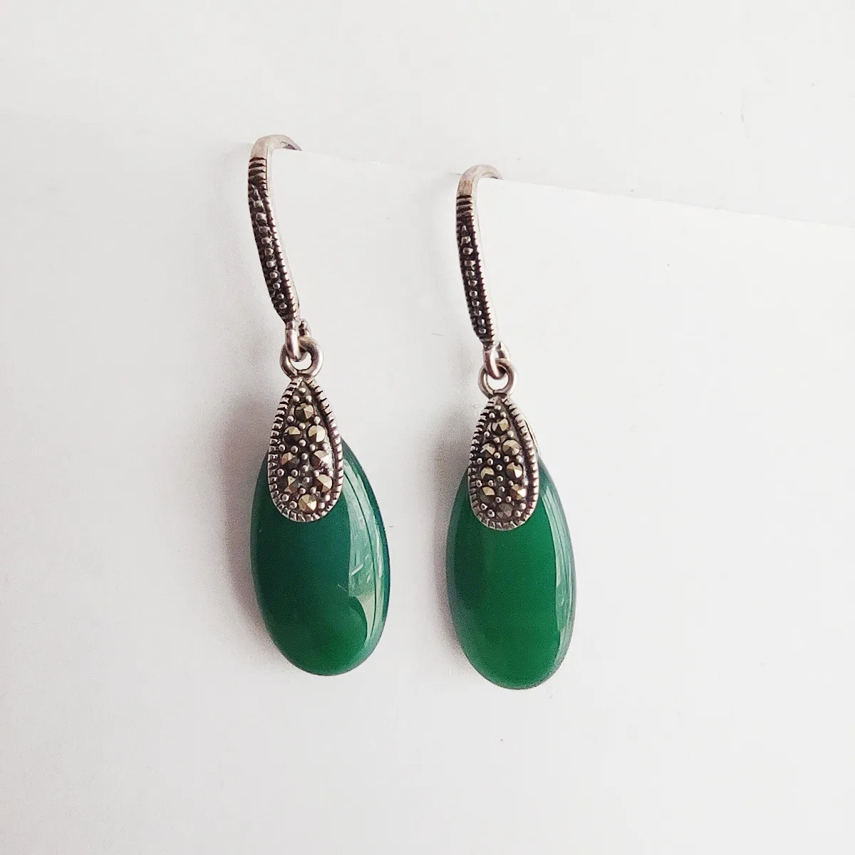 

Fine Jewelry 925 Sterling Silver Green Chalcedony Women's Earrings Vintage Girl Party Birthday Gift New Year