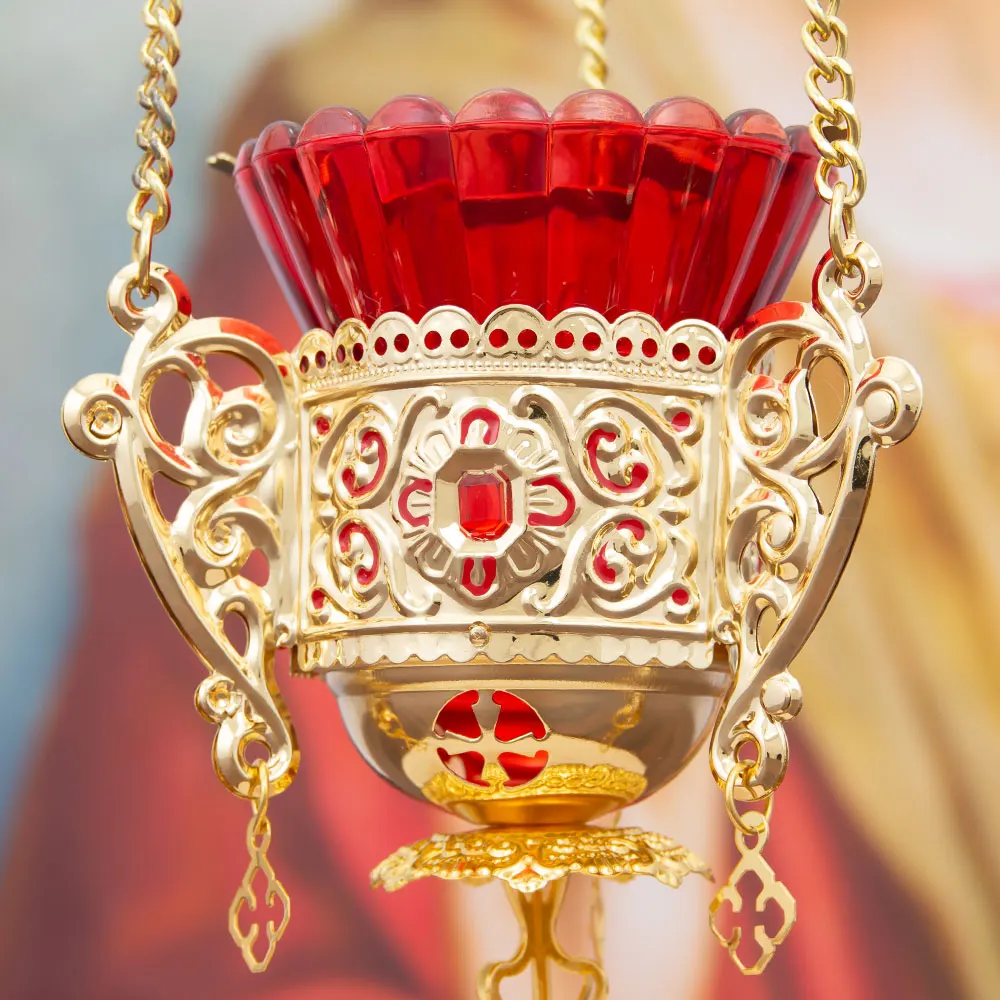 HTISOK Antiker Goldener Kirchen-Weihrauchbrenner mit Karmesinglas-Schale, Vintage-Ritualartefakt, Meditationsbrenner, Sammlerstück für die Altardekoration – Detail 4