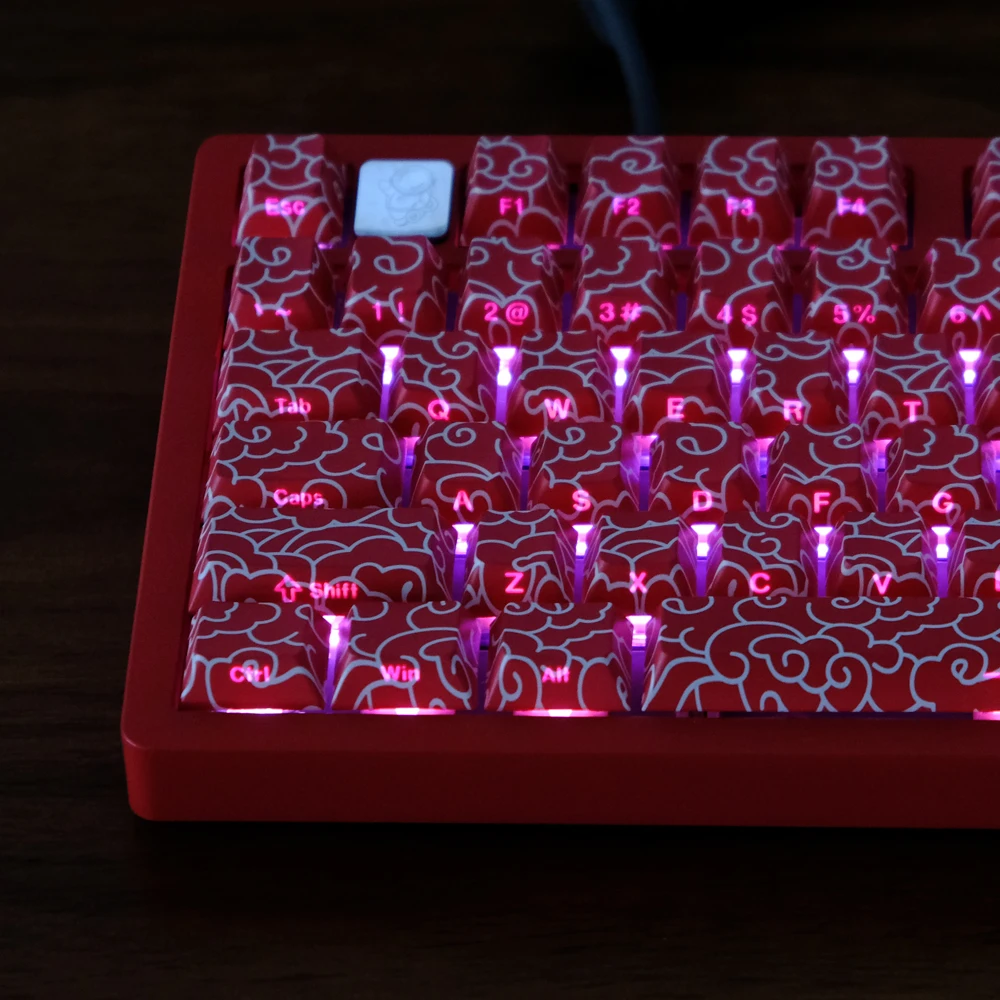 136 kunci tutup kunci merah awan menguntungkan tombol cetak samping Backlit profil ceri PBT topi kunci tembakan ganda untuk Keyboard Game MX