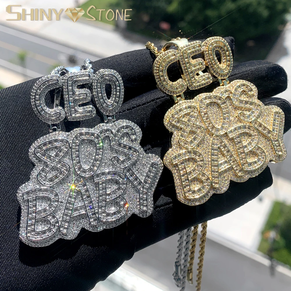 

CEO 80s Baby Pendant Necklace for Men Bling Iced Out Cz Cubic Zircon Paved Gold Color Hip Hop Jewelry