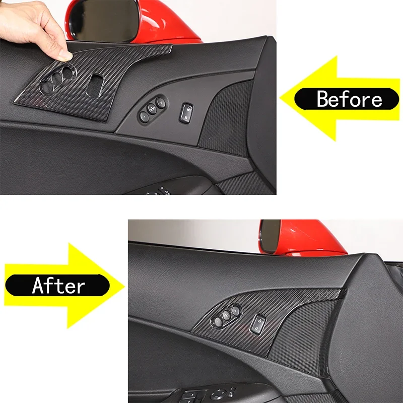 For 2005-2013 Chevrolet Corvette C6 Real Carbon Fiber Car Styling Car Child Lock Panel Sticker Car Interior Accessories 2Pcs