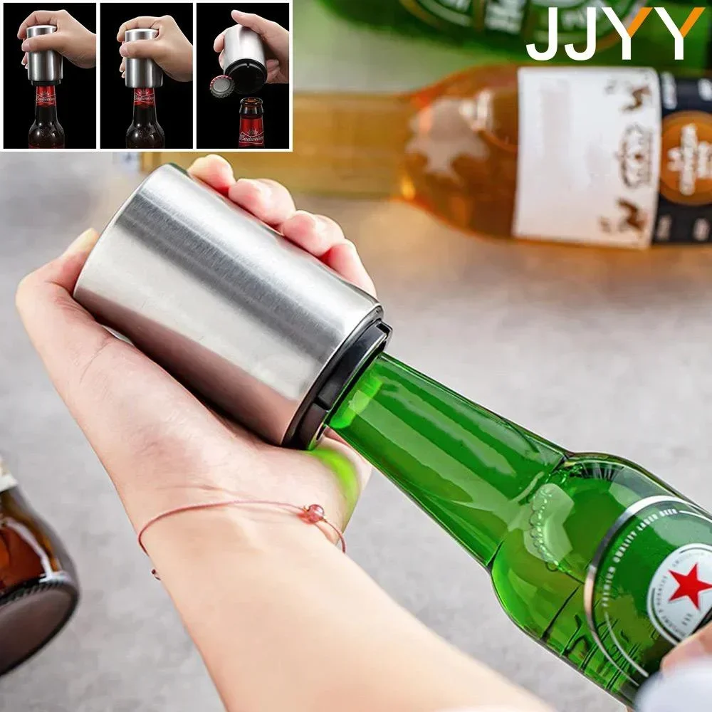 JJYY Stainless Steel Automatic Bottle Opener, Non-marking Press Bottle Opener, Wine Beer Soda Bottle Opener, Kitchen Tool