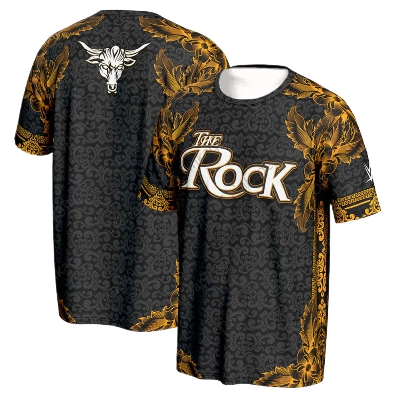 2024 New Arrival Summer Wrestling Match The Rock ProSphere Golden Paisley T-Shirt Digital Printing Oversized T-Shirt Kids/Adults