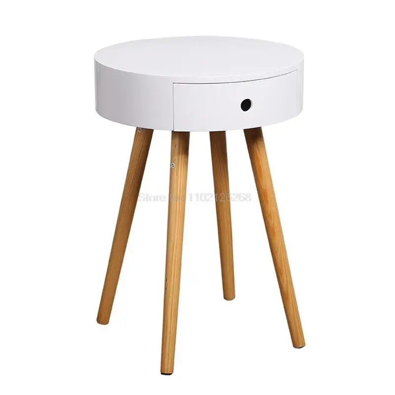 

Modern Simple Small Round Wood Bedstand Storage Drawer Bedside Nightstand Sofa Side End Coffee Table Furniture Living Room