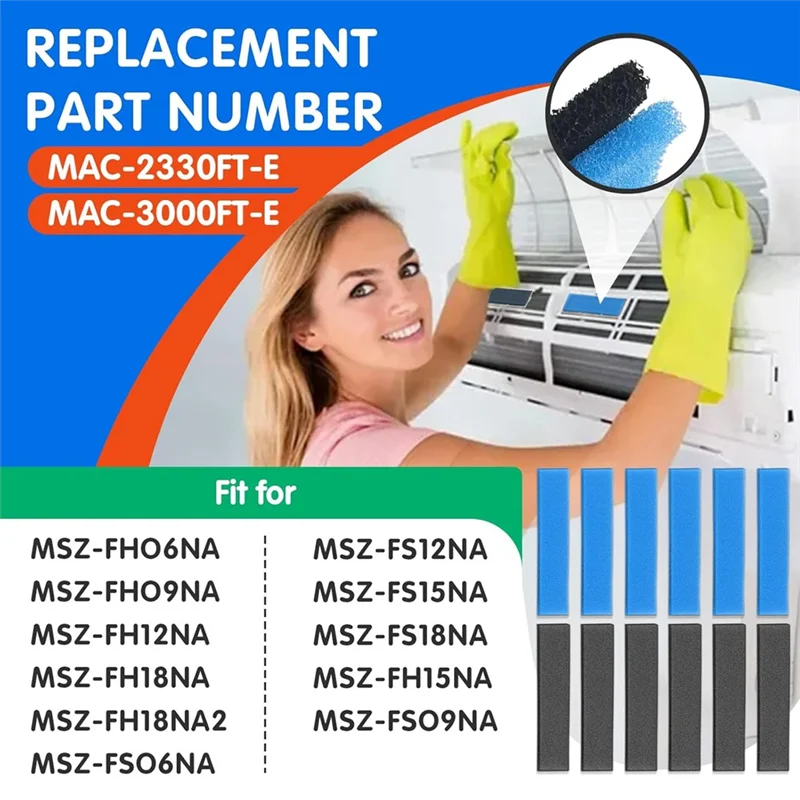 A11E-12PCS Replacement Split Air Filter For Mitsubishi Electric MAC-2300FT-E MAC-3000FT-E Air Conditioner Replacement Filters