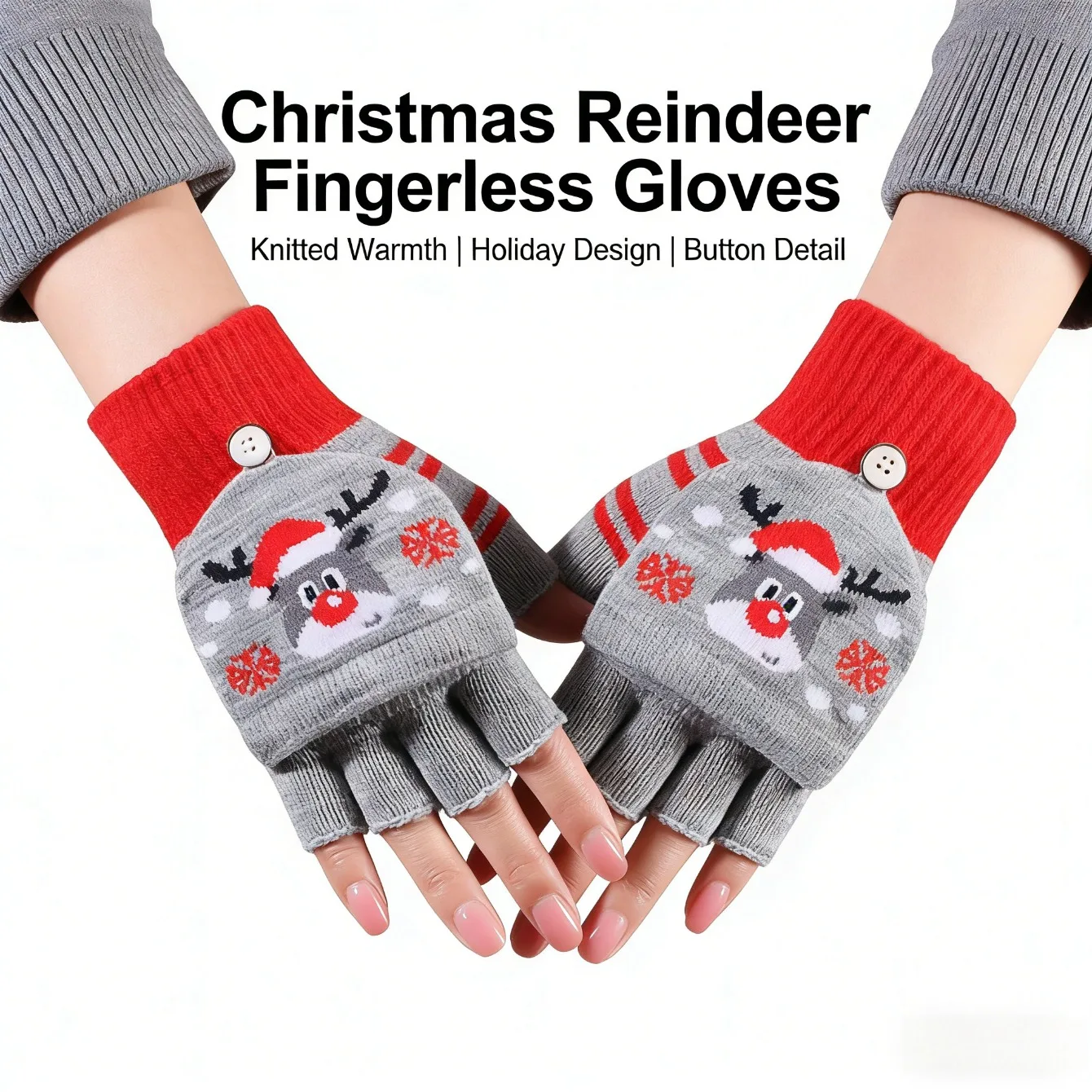 

Рождественский стиль, женские откидные перчатки с половиной пальца, вязаные перчатки для хранения тепла, исследование, офис, покупки, зимний стиль