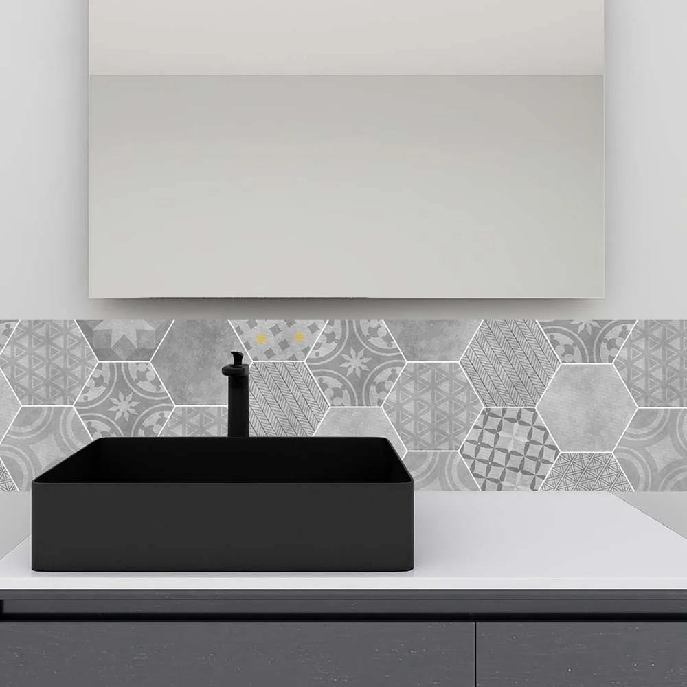 Grey 10Pcs PVC Hexagonal Wall Tiles Floor Stickers Self Adhesive Art Mural Decal Waterproof Home Decoration Modern Wallpapers