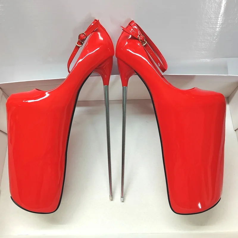 FHC Extremely High Heels 30cm Stage Show Pole Dance Shoes,Women Platform Pumps,Thick Bottom,Ankle Strap,Black,Red,,Green,White,