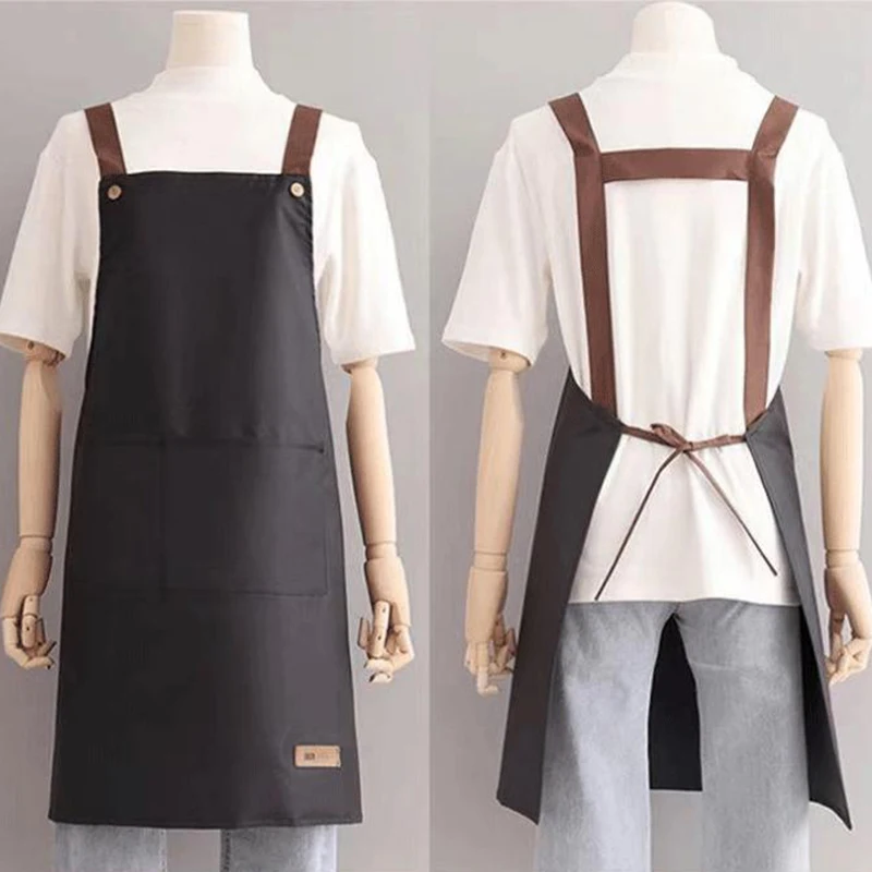 Kitchen Apron Sleeveless Waterproof Hand-wiping Cooking Baking Home Chef Aprons With Pockets Waiter Pinafore Logo Design Custom